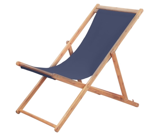 Silla de playa plegable de tela y estructura de madera azul