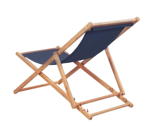 Silla de playa plegable de tela y estructura de madera azul