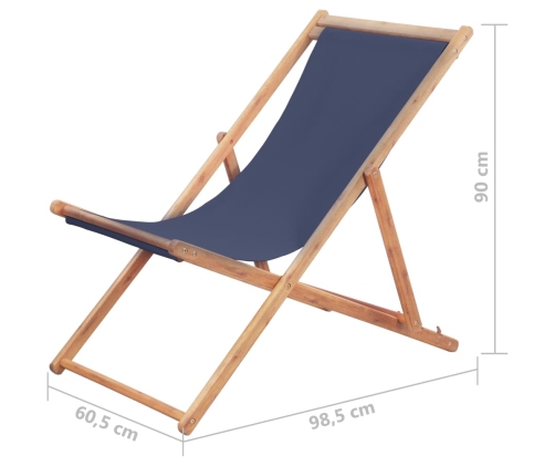 Silla de playa plegable de tela y estructura de madera azul