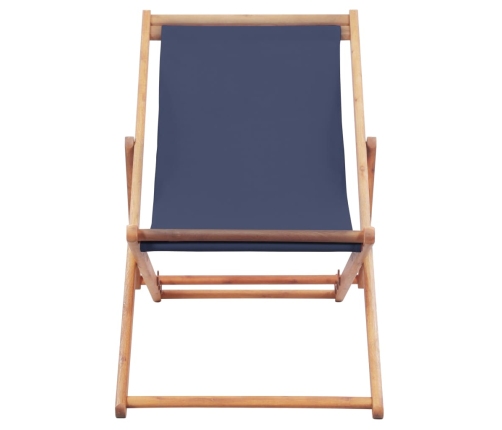 Silla de playa plegable de tela y estructura de madera azul