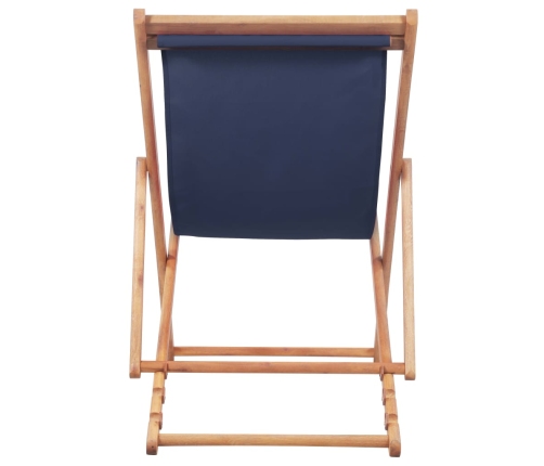 Silla de playa plegable de tela y estructura de madera azul