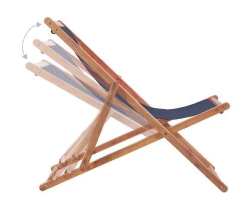 Silla de playa plegable de tela y estructura de madera azul