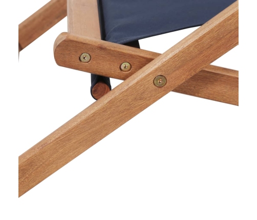 Silla de playa plegable de tela y estructura de madera azul