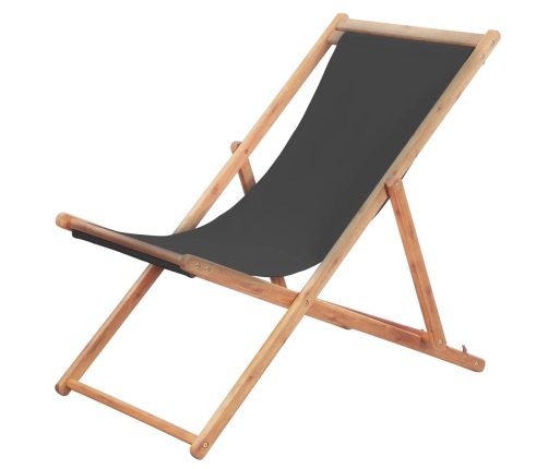 Silla de playa plegable de tela y estructura de madera gris