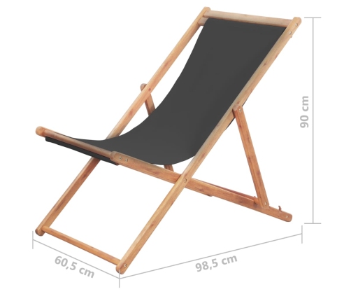 Silla de playa plegable de tela y estructura de madera gris