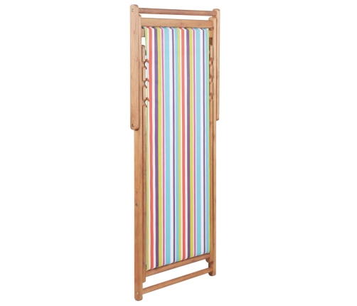 vidaXL Silla de playa plegable tela y estructura de madera multicolor