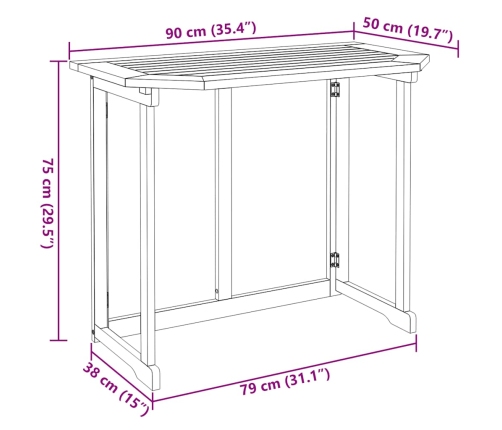 Mesa para terraza bistró madera maciza de acacia 90x50x75 cm