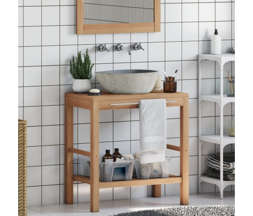 Mueble tocador madera teca maciza con lavabo de piedra de río