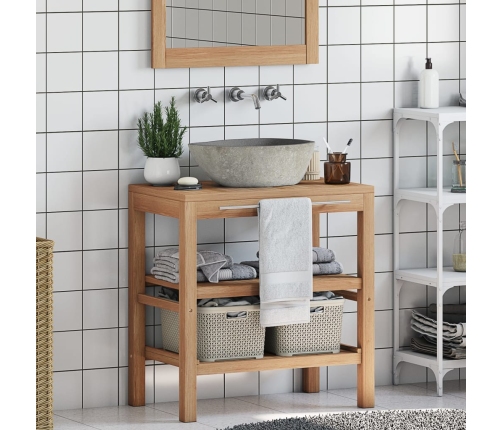 Mueble tocador madera teca maciza con lavabo de piedra de río