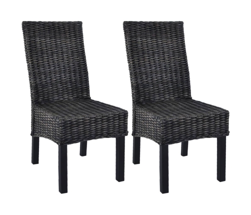 Sillas de comedor ratán Kubu y madera mango negro 2 unidades