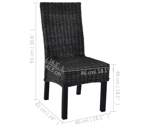 Sillas de comedor ratán Kubu y madera mango negro 2 unidades