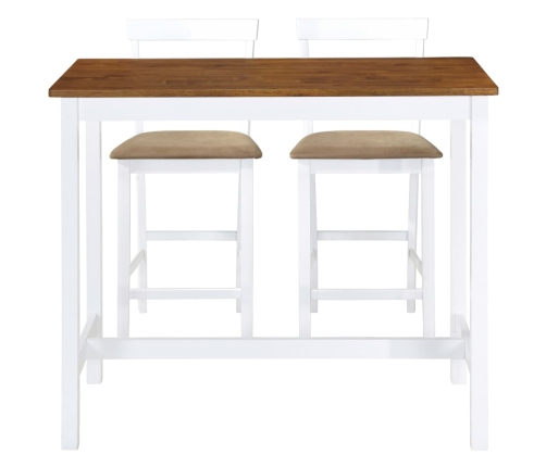 Set mesa y sillas de bar 3 piezas madera maciza marrón y blanco