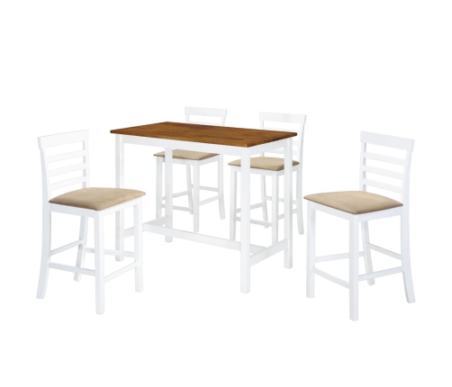 Set mesa y sillas de bar 5 piezas madera maciza marrón y blanco