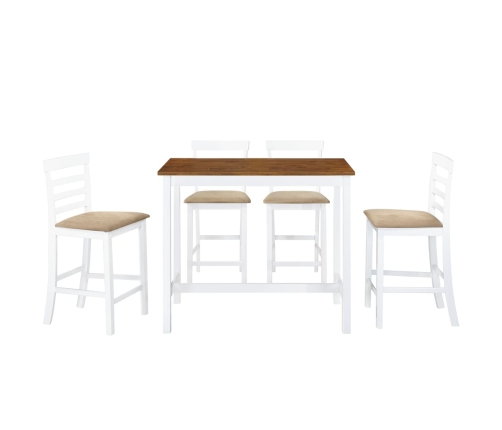 Set mesa y sillas de bar 5 piezas madera maciza marrón y blanco