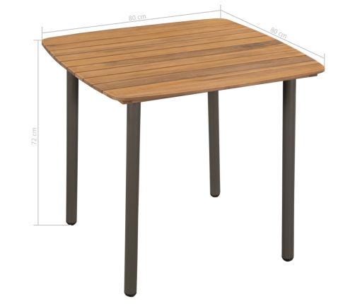 Mesa de jardín madera maciza de acacia y acero 80x80x72 cm