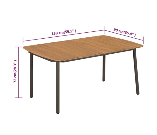 Mesa de jardín madera maciza de acacia y acero 150x90x72 cm