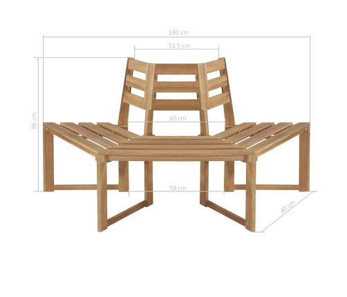 Banco de árbol hexagonal medio madera maciza de acacia 160 cm