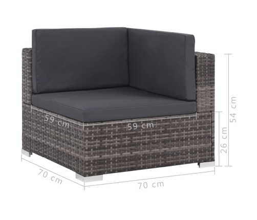 Set de muebles de jardín 6 pzas y cojines ratán sintético gris