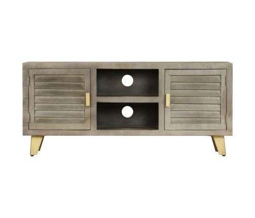 Mueble para TV madera maciza mango con latón gris 110x30x48 cm