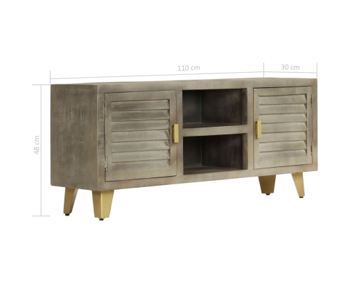 Mueble para TV madera maciza mango con latón gris 110x30x48 cm