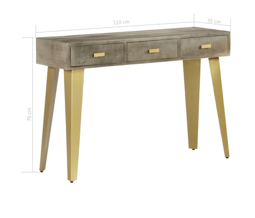 Mesa consola madera maciza de mango con latón gris 110x35x76 cm