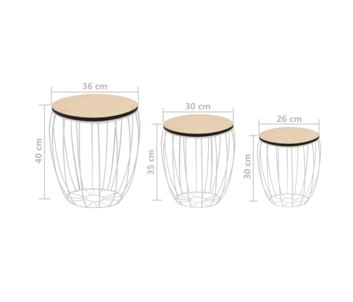 Set mesas de centro 3 uds madera contrachapada de álamo hierro