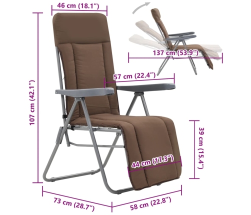 Sillas plegables de jardín con cojines 2 unidades marrón