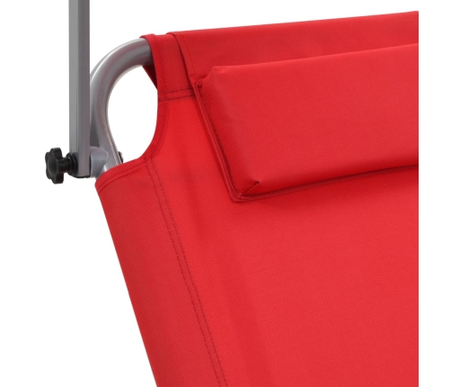 vidaXL Tumbona plegable con toldo y ruedas acero roja