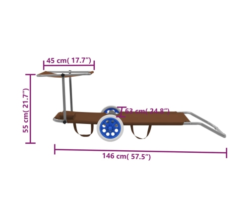 vidaXL Tumbona plegable con toldo y ruedas acero gris taupé