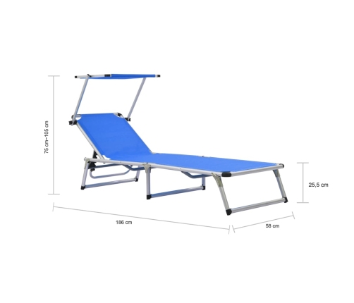 Tumbona plegable con techo aluminio y textileno azul