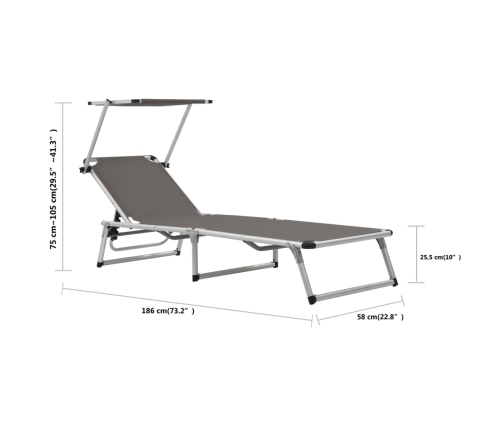 Tumbona plegable con techo aluminio y textileno gris