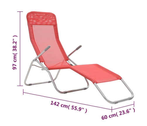 vidaXL Tumbonas plegables 2 unidades textilene rojo