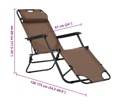 Tumbonas plegables con reposapiés 2 unidades acero marrón