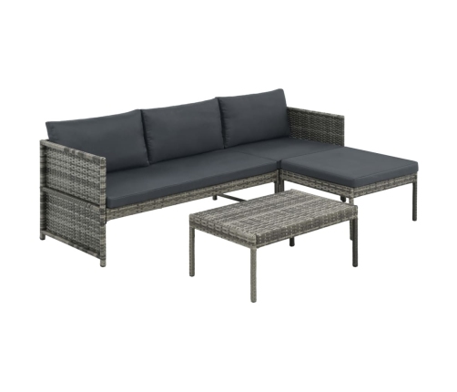 Set de muebles de jardín 3 pzas y cojines ratán sintético gris