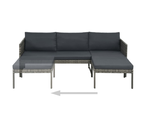 Set de muebles de jardín 3 pzas y cojines ratán sintético gris