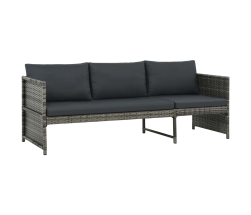 Set de muebles de jardín 3 pzas y cojines ratán sintético gris