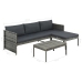 Set de muebles de jardín 3 pzas y cojines ratán sintético gris