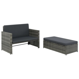 Set de muebles de jardín 2 pzas y cojines ratán sintético gris