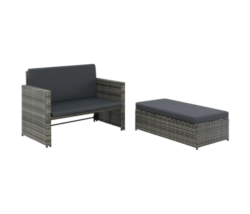 Set de muebles de jardín 2 pzas y cojines ratán sintético gris