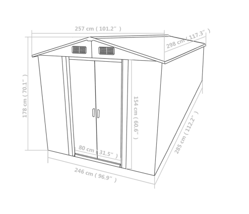 Caseta de jardín metal gris 257x298x178 cm