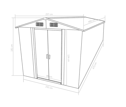 Caseta de jardín metal antracita 257x489x181 cm