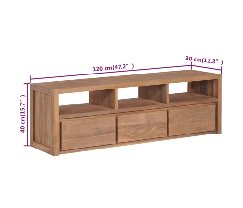 Mueble para TV madera maciza teca acabado natural 120x30x40 cm