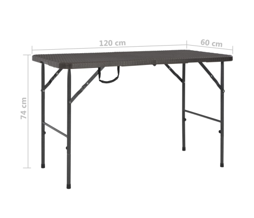 Mesa de jardín plegable HDPE marrón aspecto ratán 120x60x74 cm