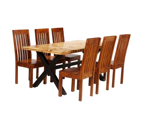 Juego de mesas de comedor 7 uds madera maciza de acacia y mango