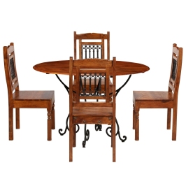 Juego de mesas de comedor 5 piezas madera maciza de acacia