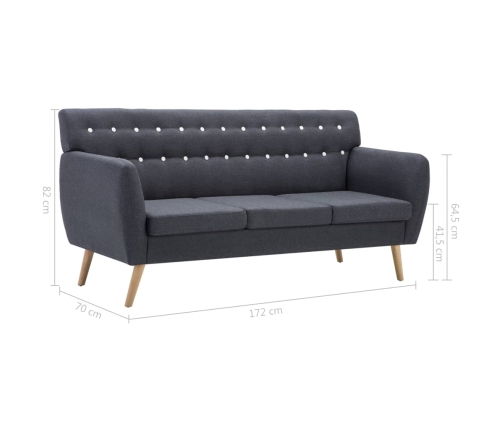 vidaXL Sofá de 3 plazas tapizado de tela gris oscuro 172x70x82 cm