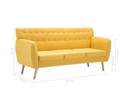 Sofá de 3 plazas tapizado de tela amarillo 172x70x82 cm