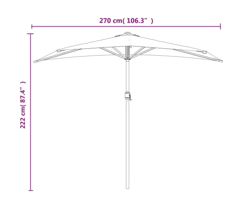 Sombrilla de balcón semicircular palo aluminio arena 270x144cm