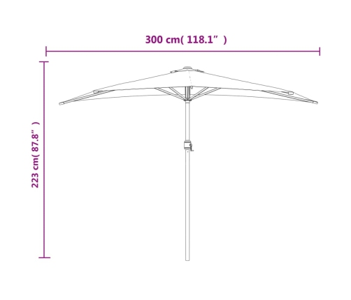 Sombrilla de balcón semicircular palo aluminio verde 300x155cm