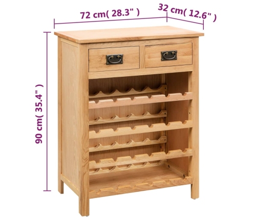 Mueble botellero de madera maciza de roble 72x32x90 cm